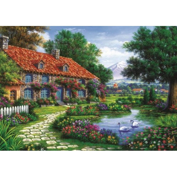 Dom z pięknym ogrodem i stawem (1500el.) - Sklep Art Puzzle